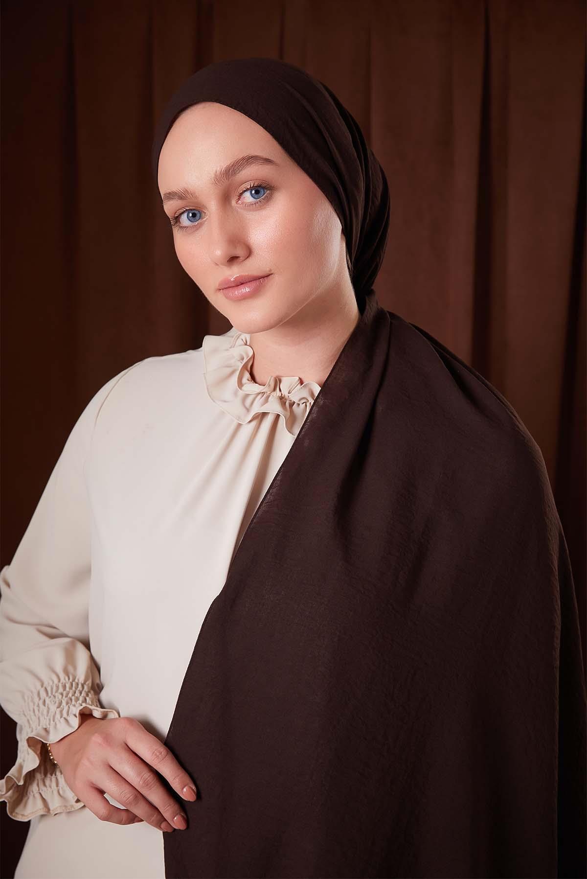 Fivescarf Acı Kahve Düz Luna Cotton Şal