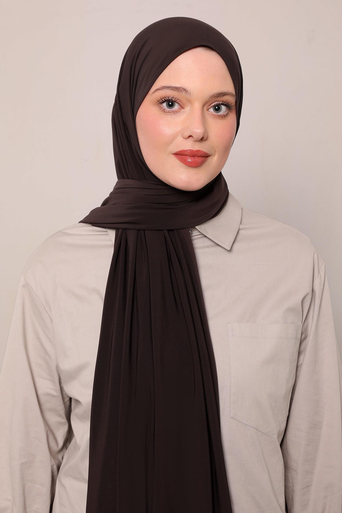 Fivescarf Acı Kahve Düz Premium Jersey Şal