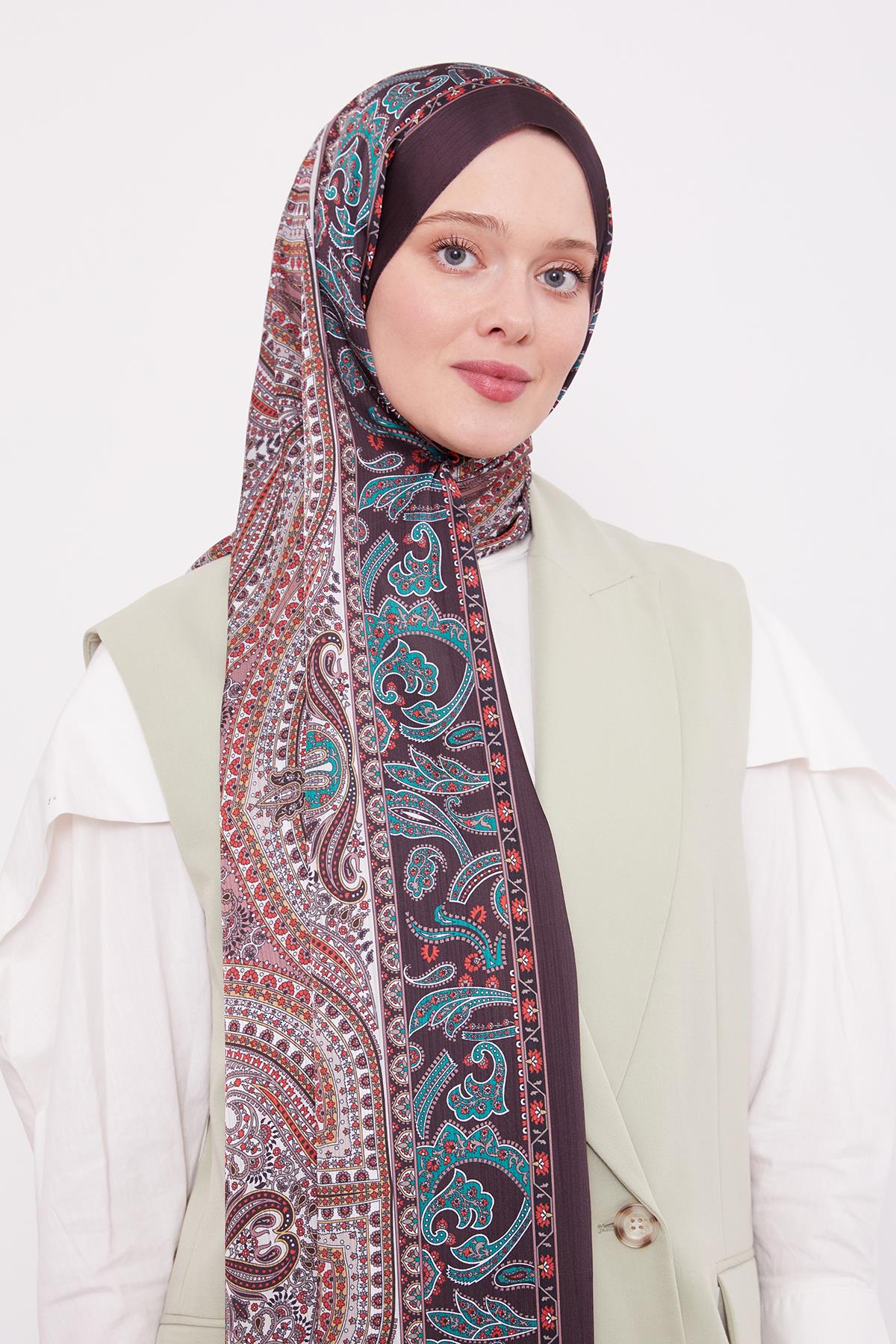 Fivescarf Acı Kahve Etnik Desen Brand Şal