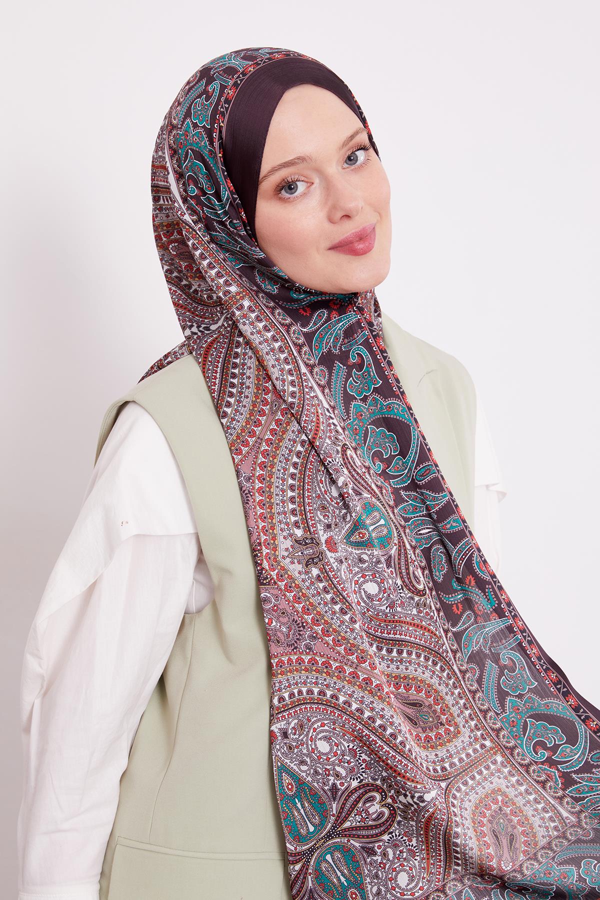 Fivescarf Acı Kahve Etnik Desen Brand Şal