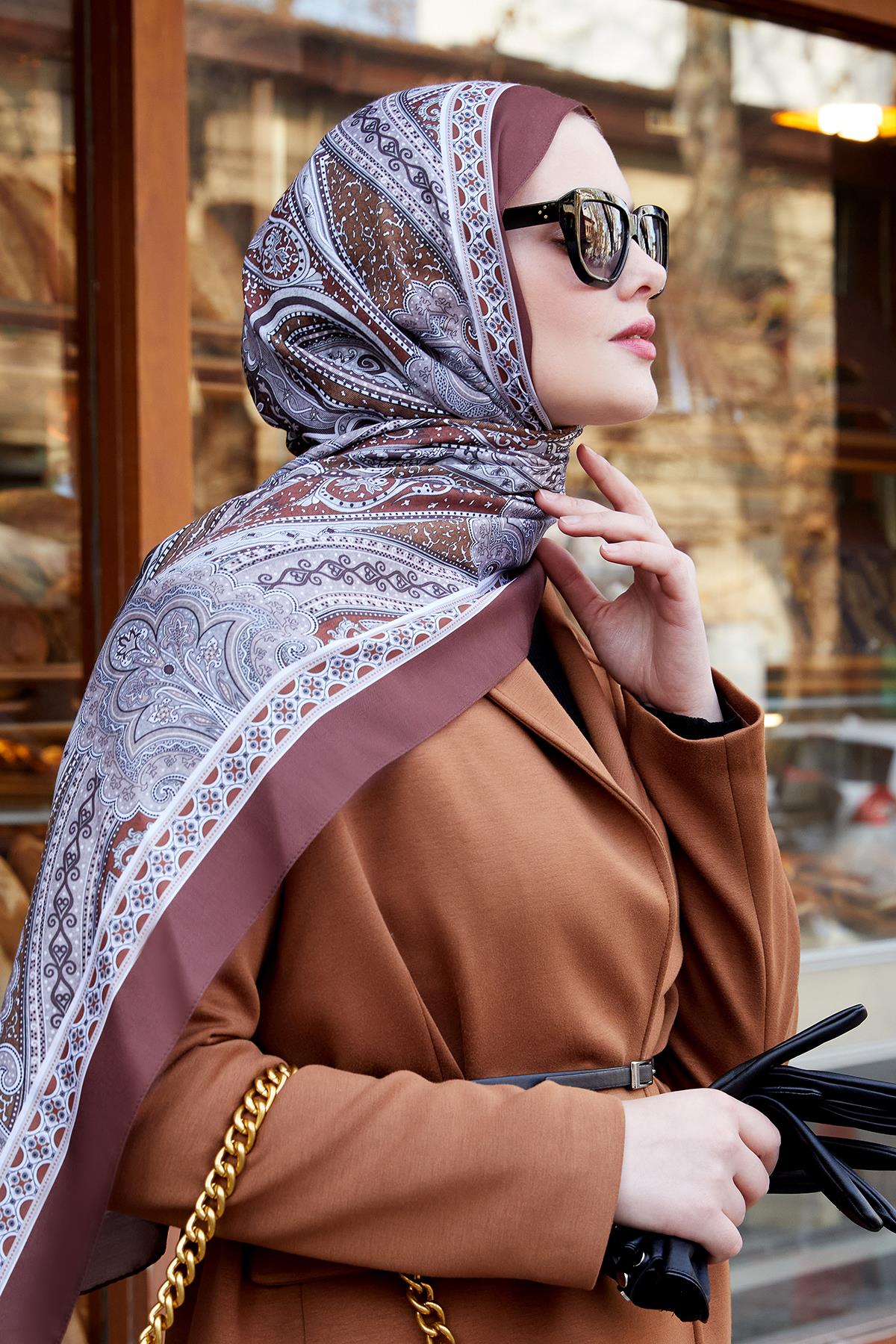 Fivescarf Acı Kahve Etnik Desen Comfort Line Şal