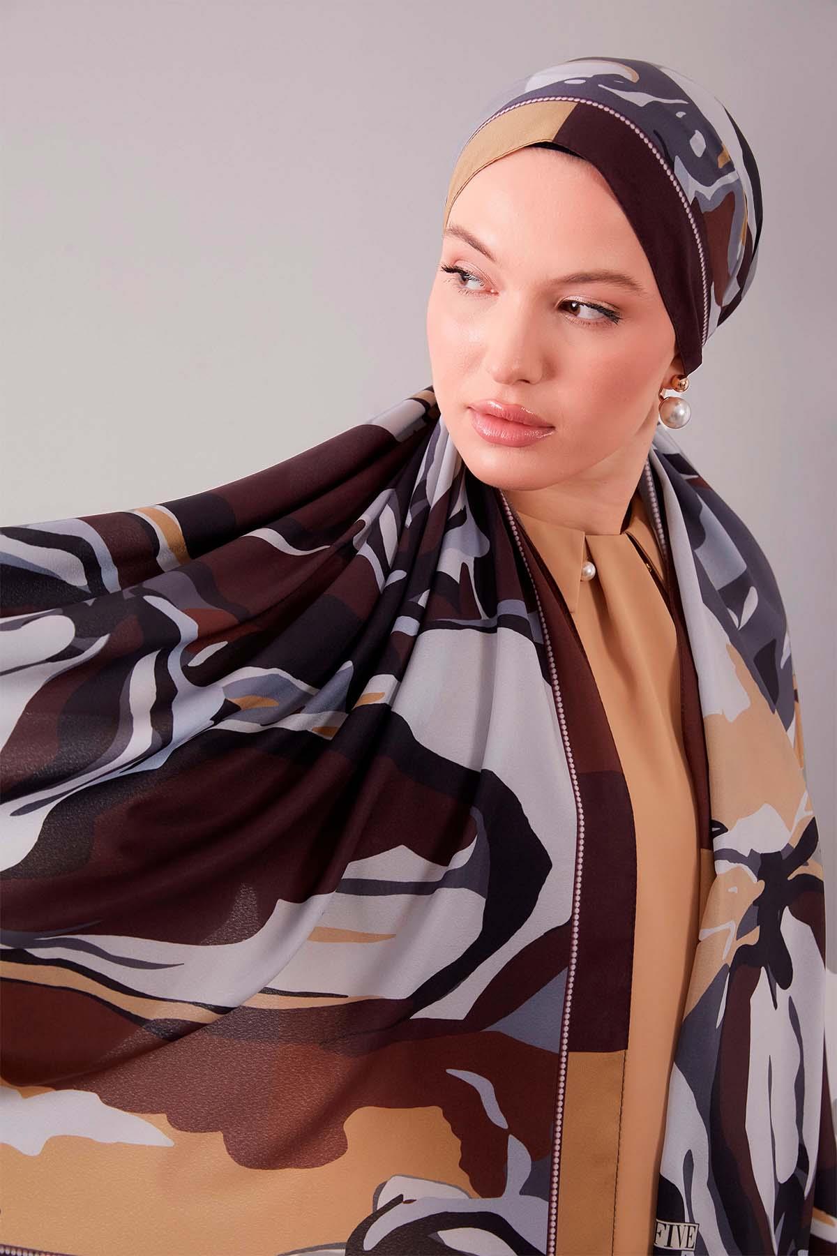 Fivescarf Acı Kahve Fırça Desen Moos Chrep Şal