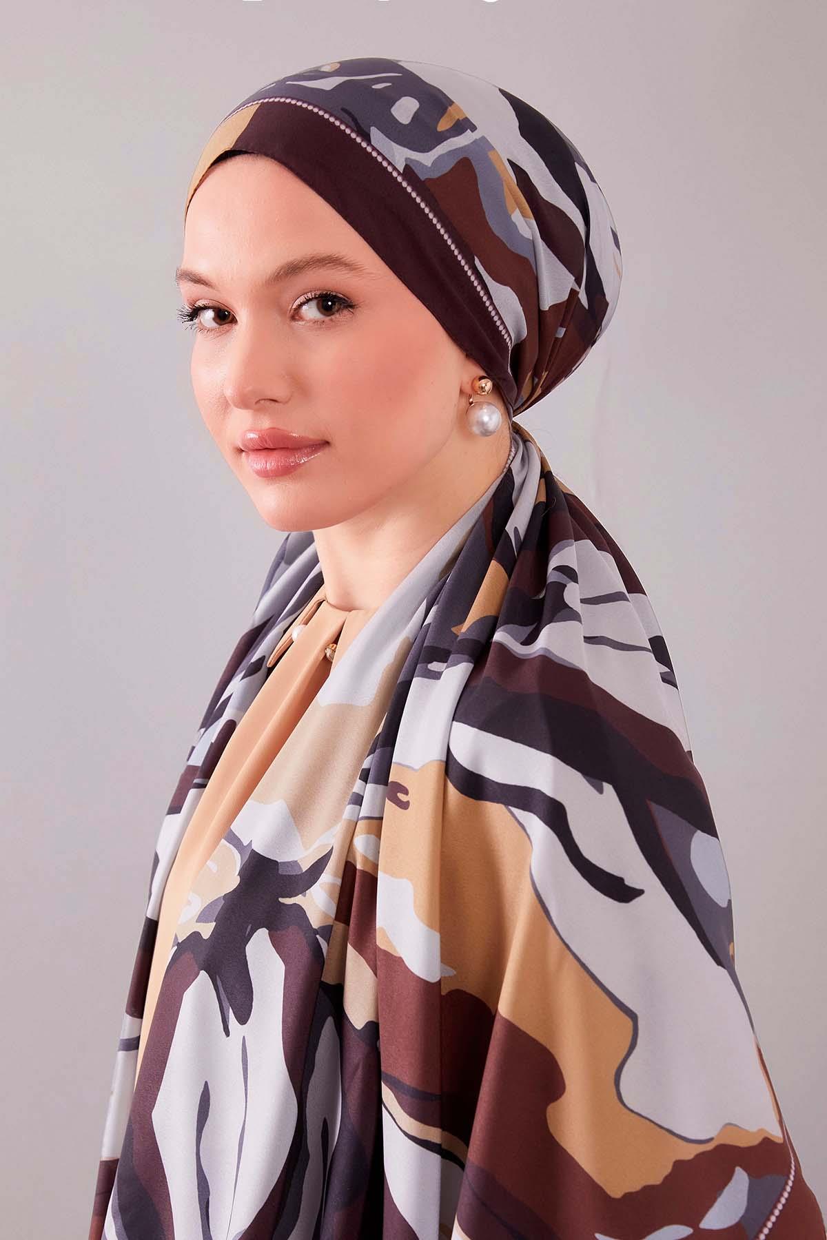 Fivescarf Acı Kahve Fırça Desen Moos Chrep Şal