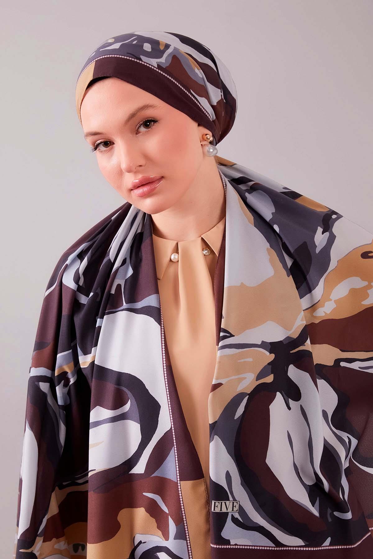 Fivescarf Acı Kahve Fırça Desen Moos Chrep Şal