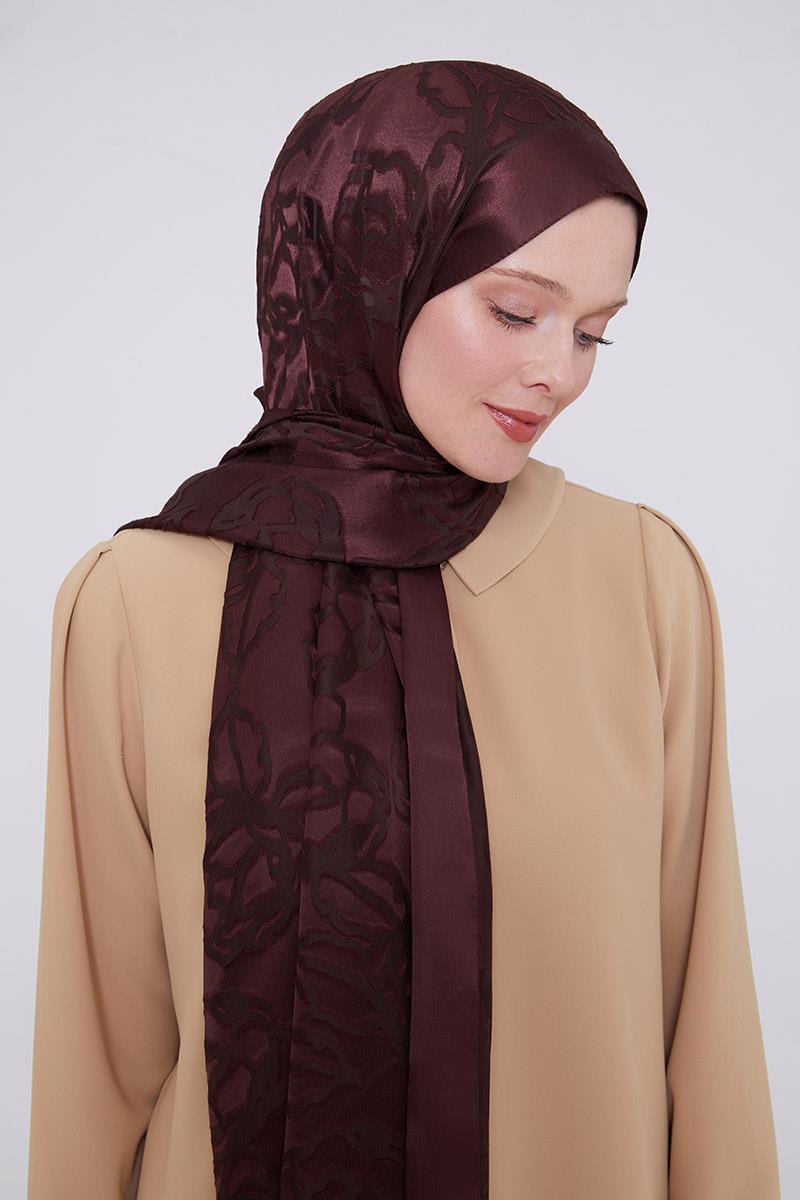 Fivescarf Acı Kahve Gül Desen Deluxe Devore Şal