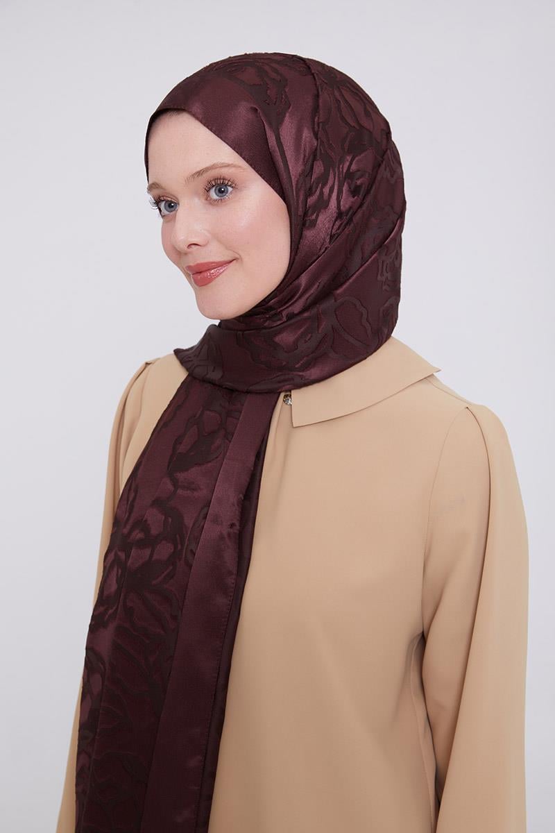 Fivescarf Acı Kahve Gül Desen Deluxe Devore Şal