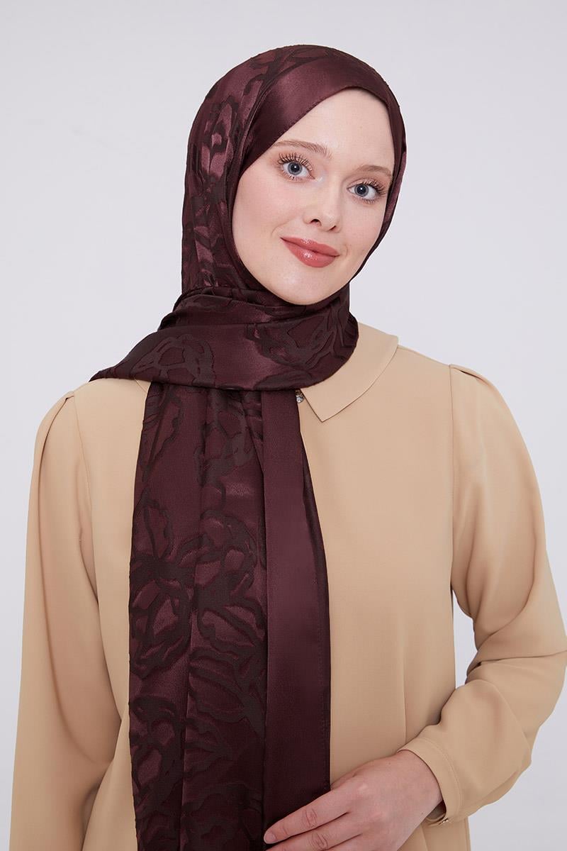 Fivescarf Acı Kahve Gül Desen Deluxe Devore Şal