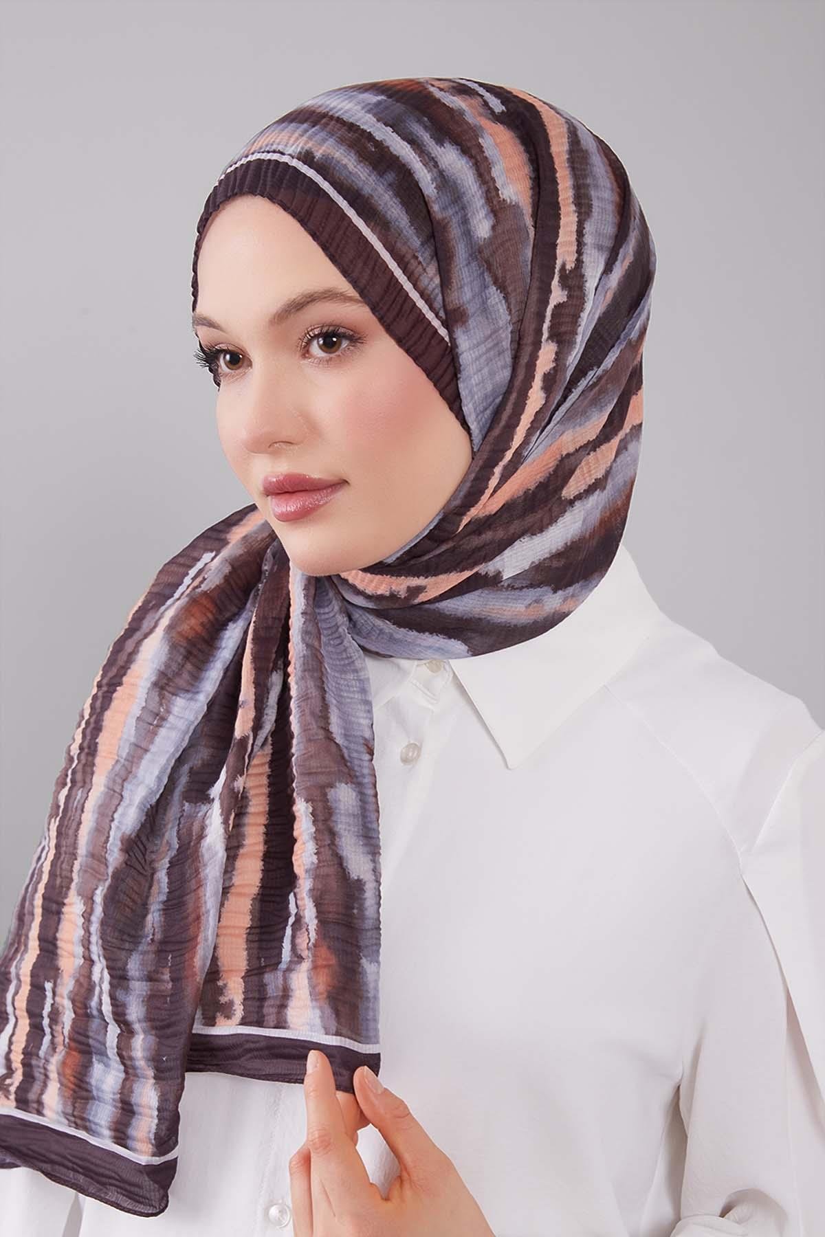 Fivescarf Acı Kahve Harmal Desen Müslin Cotton Şal