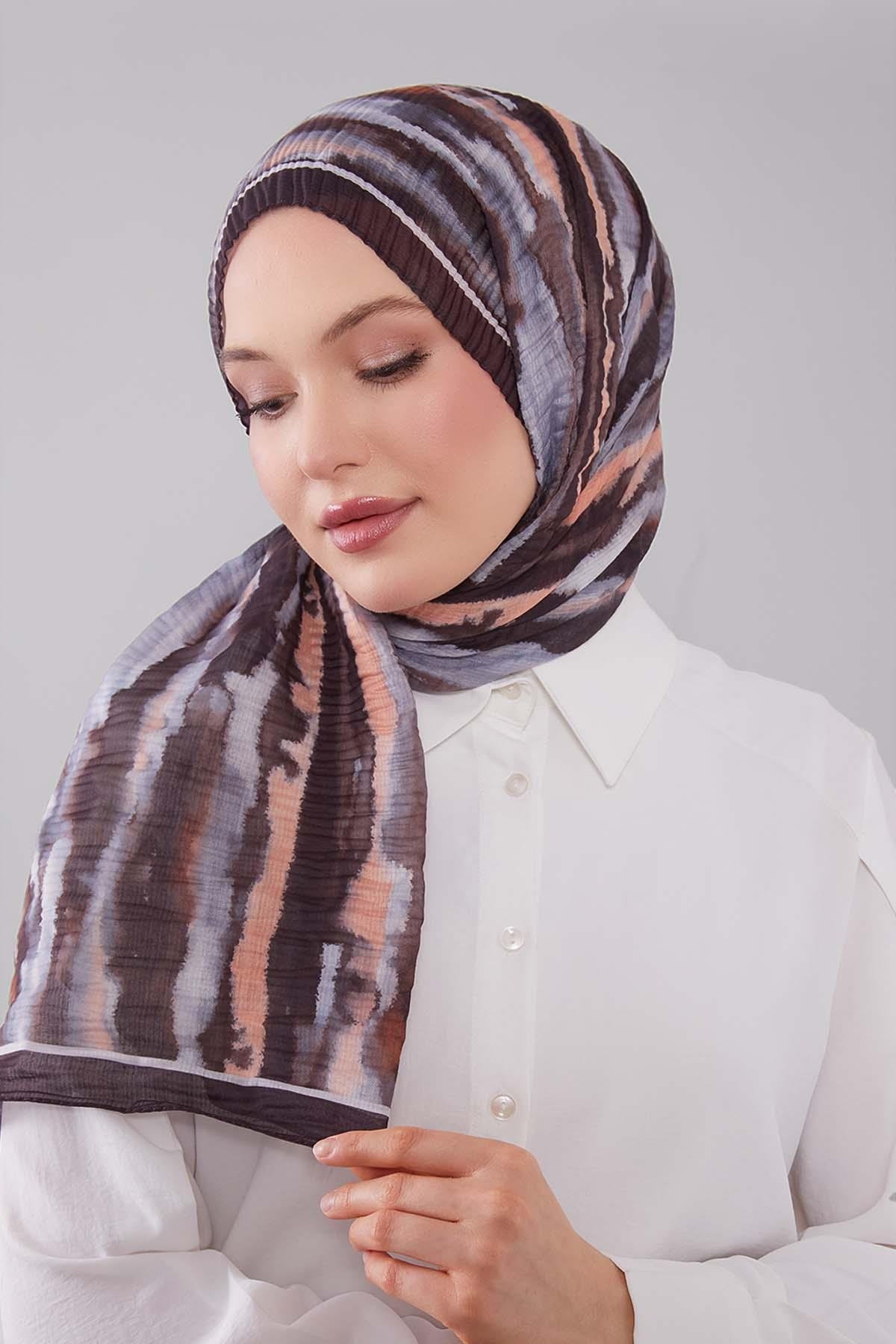 Fivescarf Acı Kahve Harmal Desen Müslin Cotton Şal