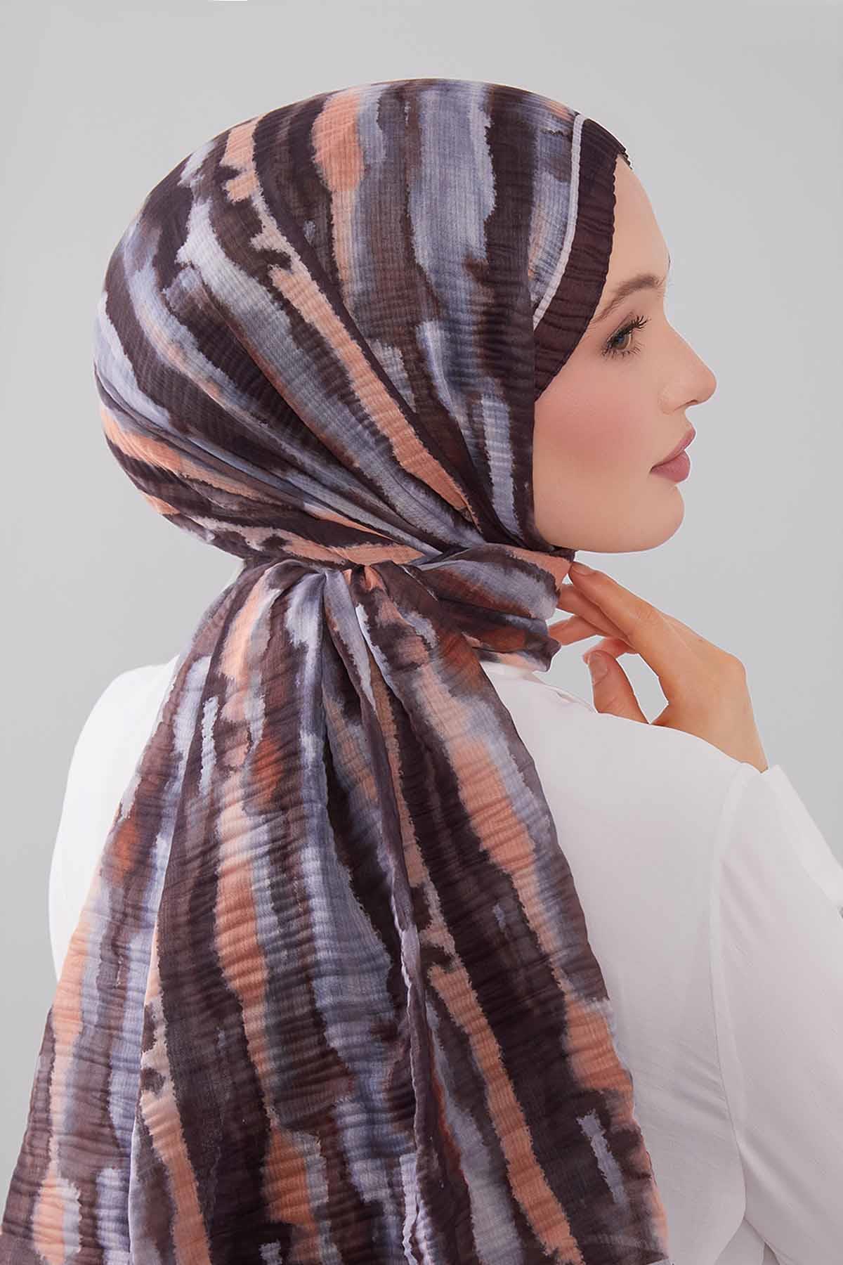 Fivescarf Acı Kahve Harmal Desen Müslin Cotton Şal