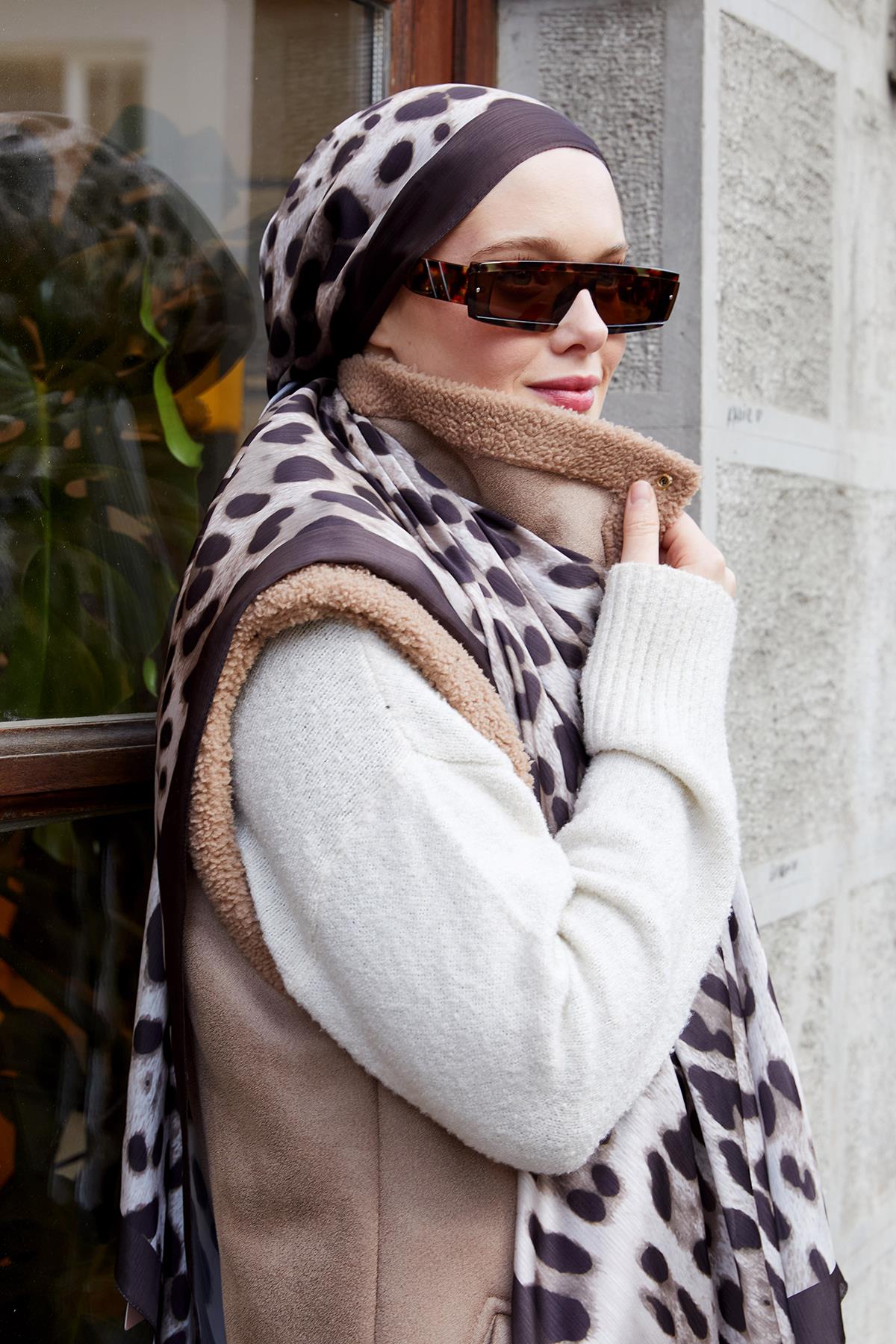 Fivescarf Acı Kahve Leopar Desen Brand Şal