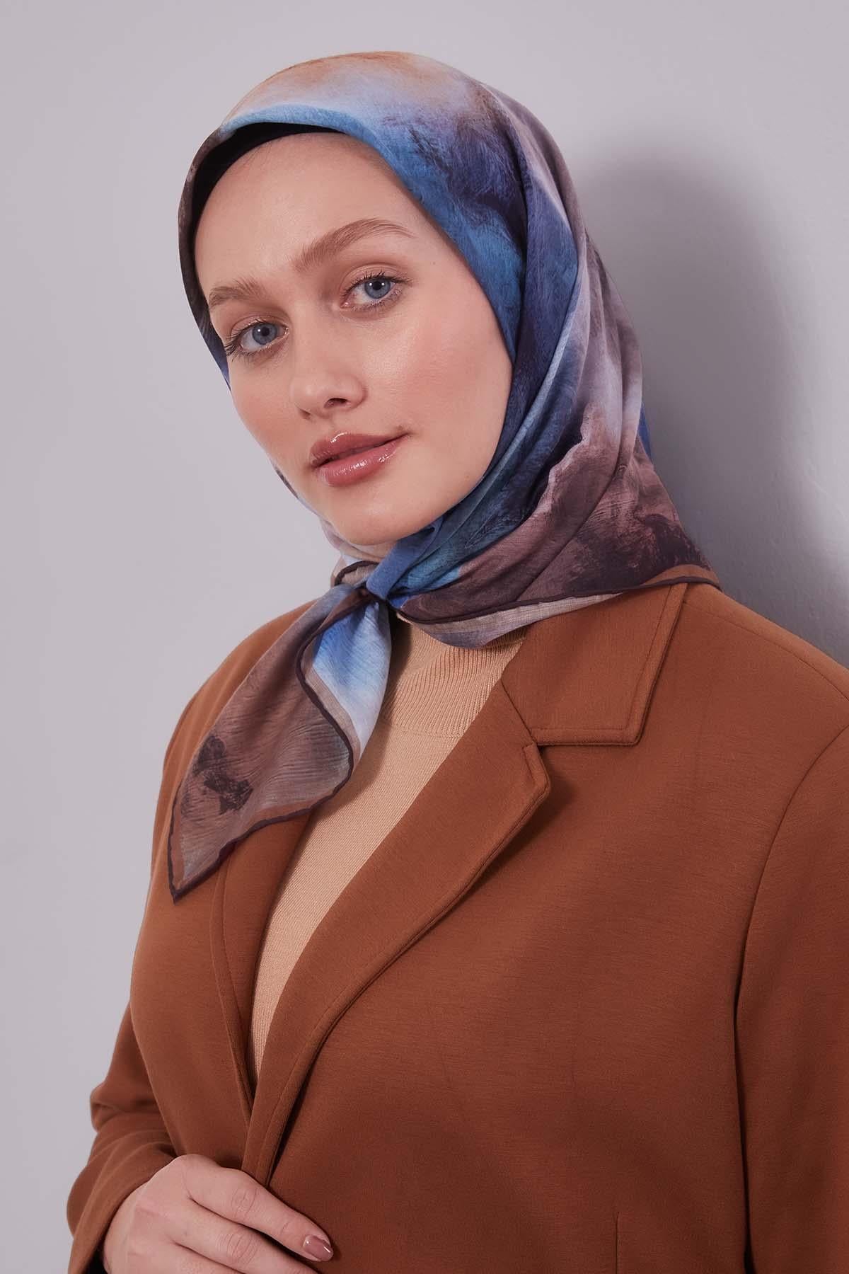 Fivescarf Acı Kahve Lotus Çiçeği Silk Coton Eşarp