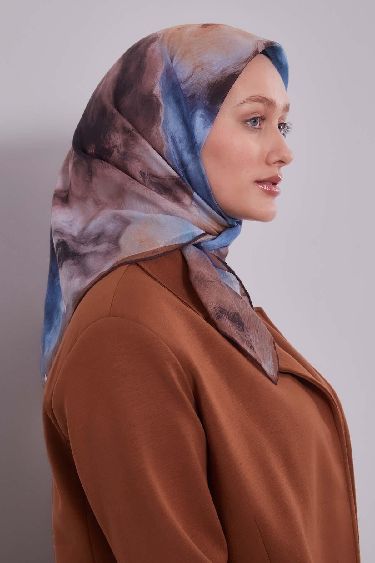 Fivescarf Acı Kahve Lotus Çiçeği Silk Coton Eşarp
