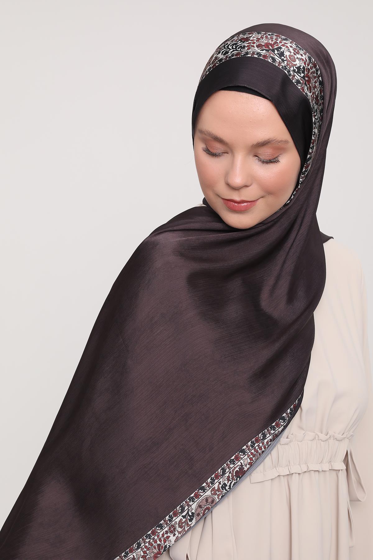 Fivescarf Acı Kahve Şeritli Etnik Desen Brand Şal