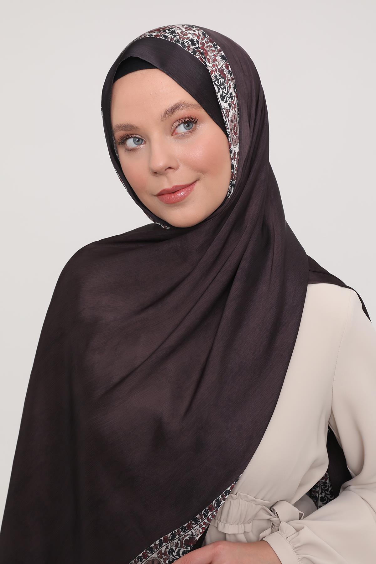 Fivescarf Acı Kahve Şeritli Etnik Desen Brand Şal