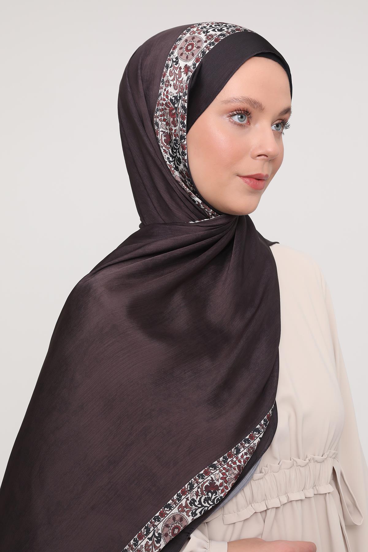 Fivescarf Acı Kahve Şeritli Etnik Desen Brand Şal