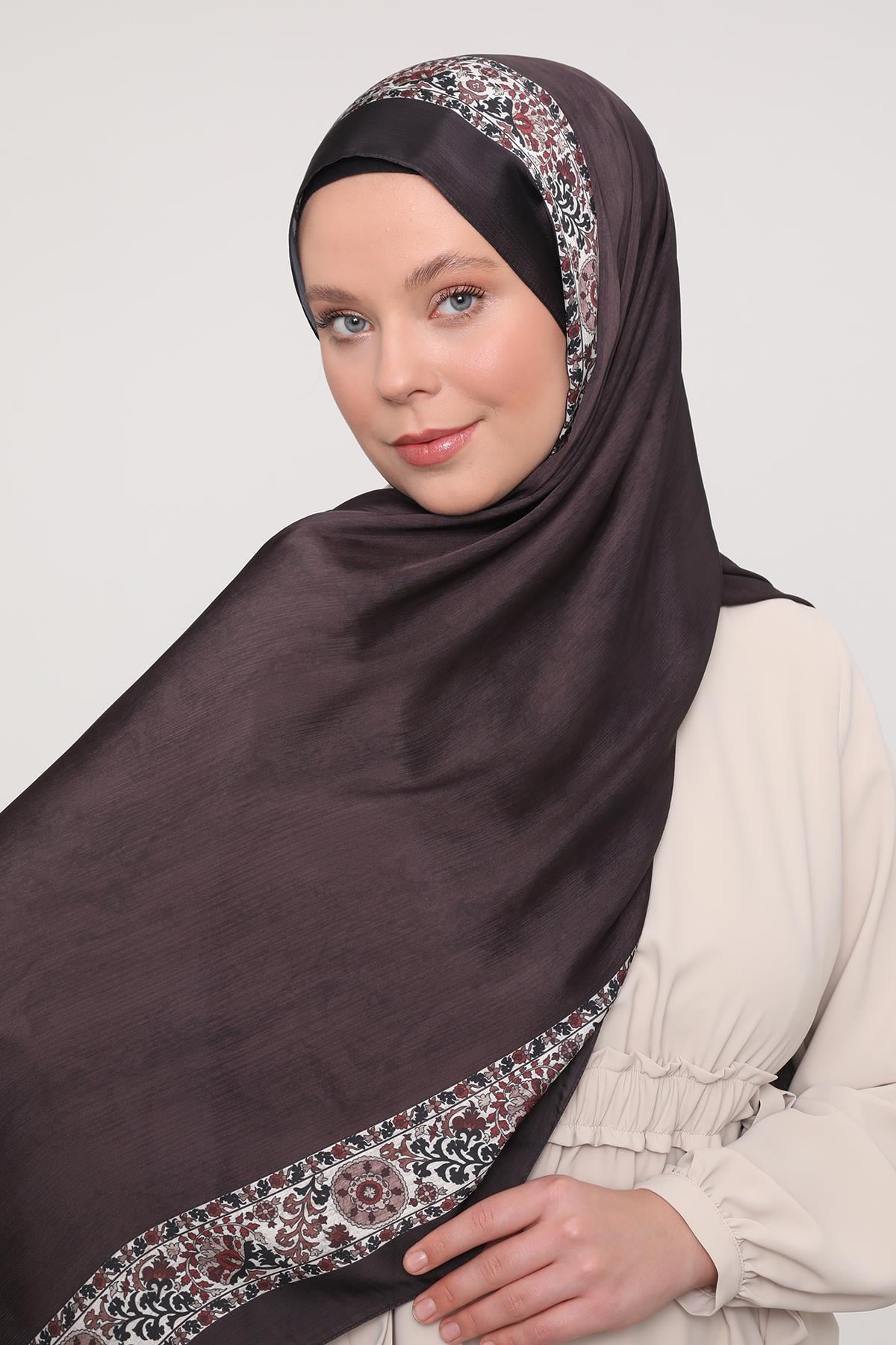 Fivescarf Acı Kahve Şeritli Etnik Desen Brand Şal