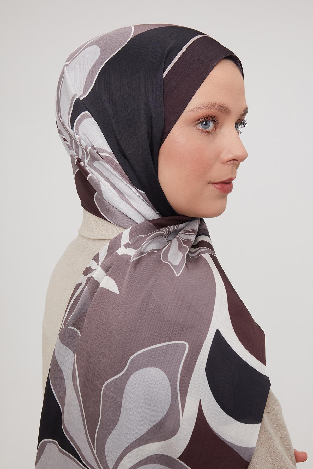 Fivescarf Acı Kahve Soyut Çiçek Desen Brand Şal