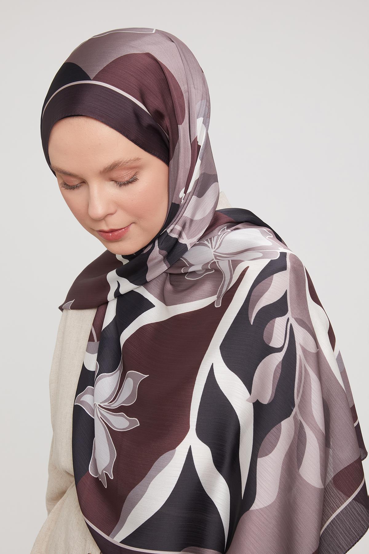 Fivescarf Acı Kahve Soyut Çiçek Desen Brand Şal
