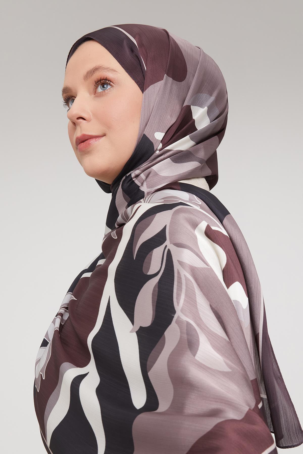 Fivescarf Acı Kahve Soyut Çiçek Desen Brand Şal