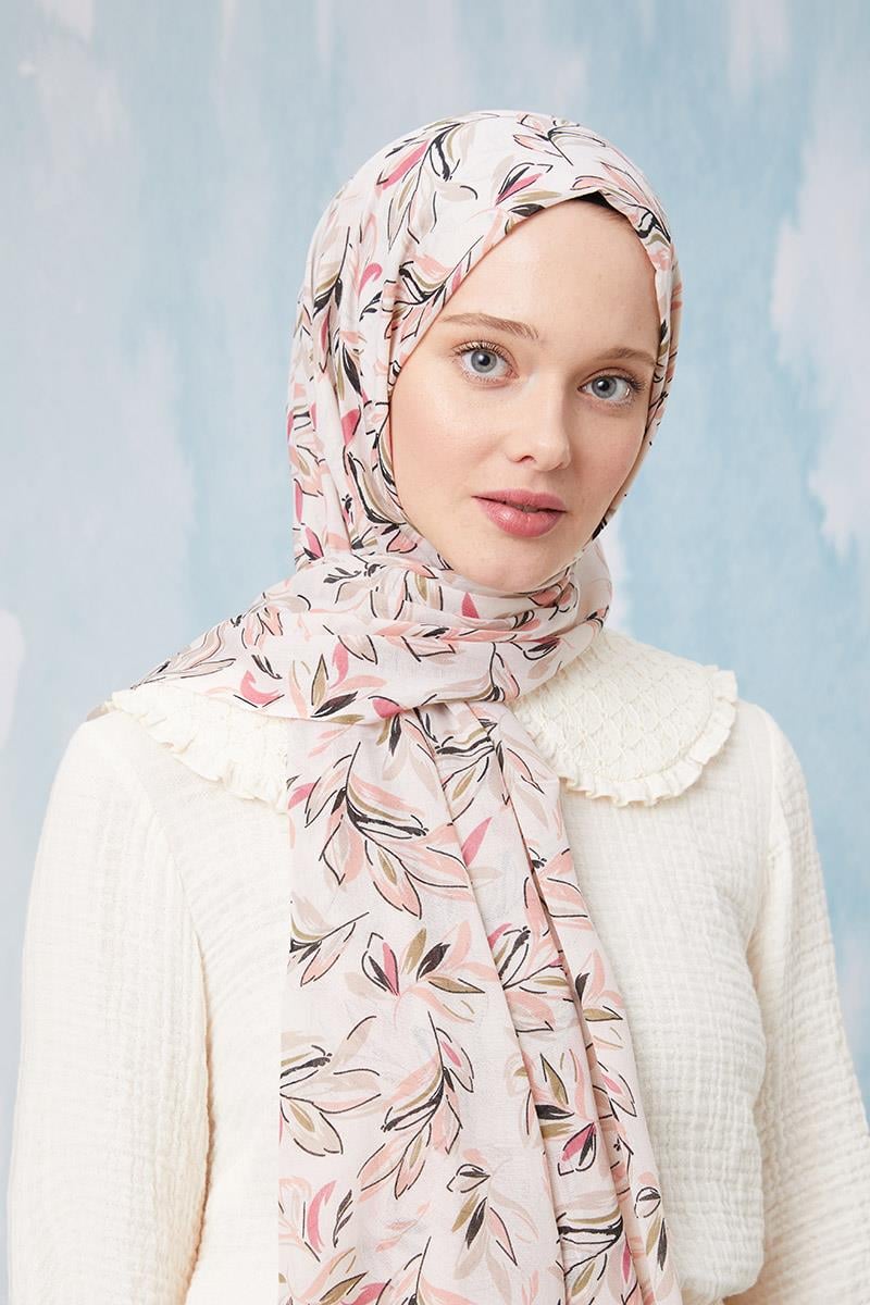 Fivescarf Açık Ekru Desenli Cotton Şal