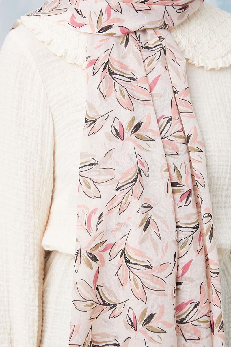 Fivescarf Açık Ekru Desenli Cotton Şal