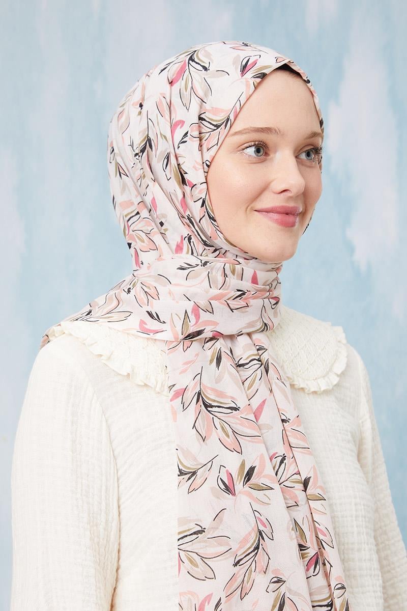 Fivescarf Açık Ekru Desenli Cotton Şal