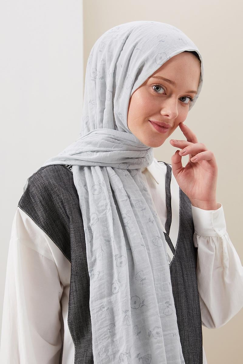 Fivescarf Açık Gri Gül Comfort Line Şal