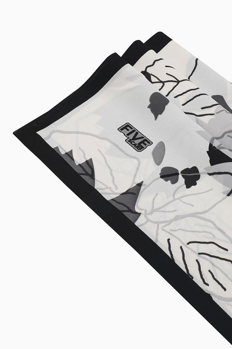 Fivescarf Açık Gri Yaprak Desen Krep Şal