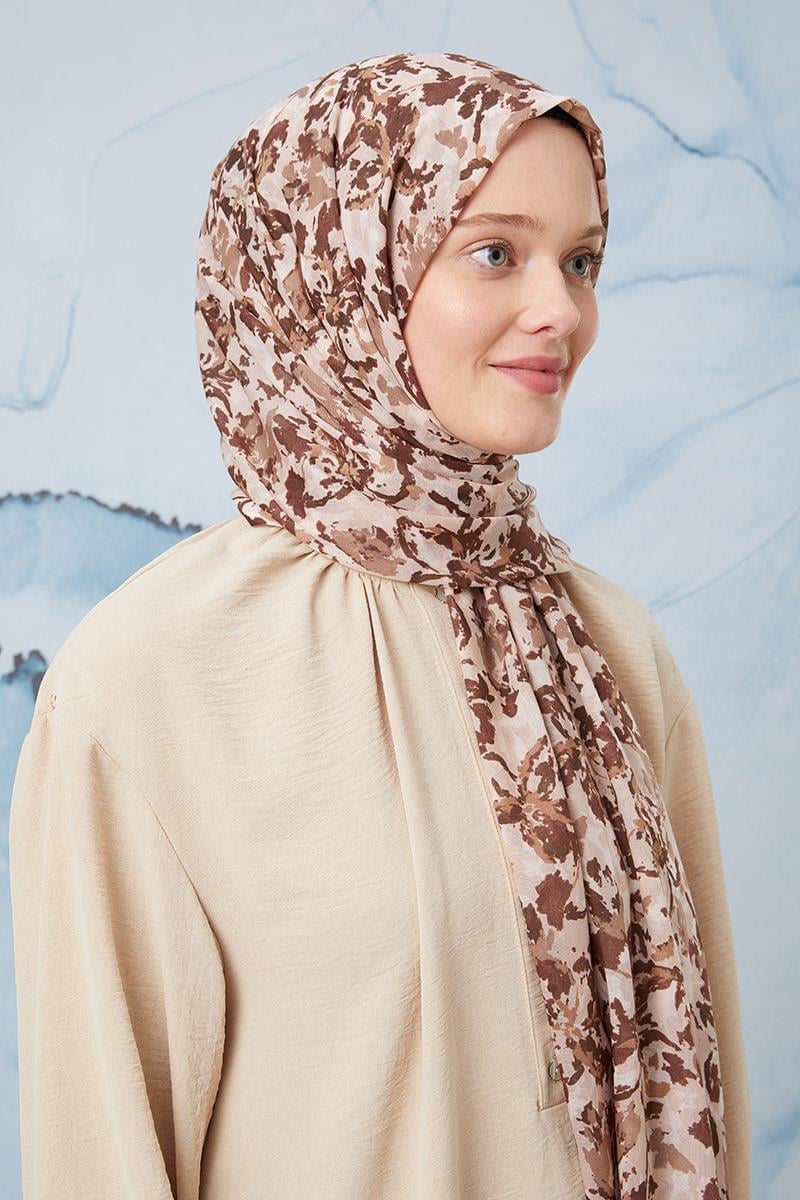 Fivescarf Açık Kahverengi Desenli Cotton Şal