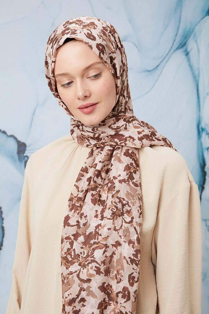 Fivescarf Açık Kahverengi Desenli Cotton Şal
