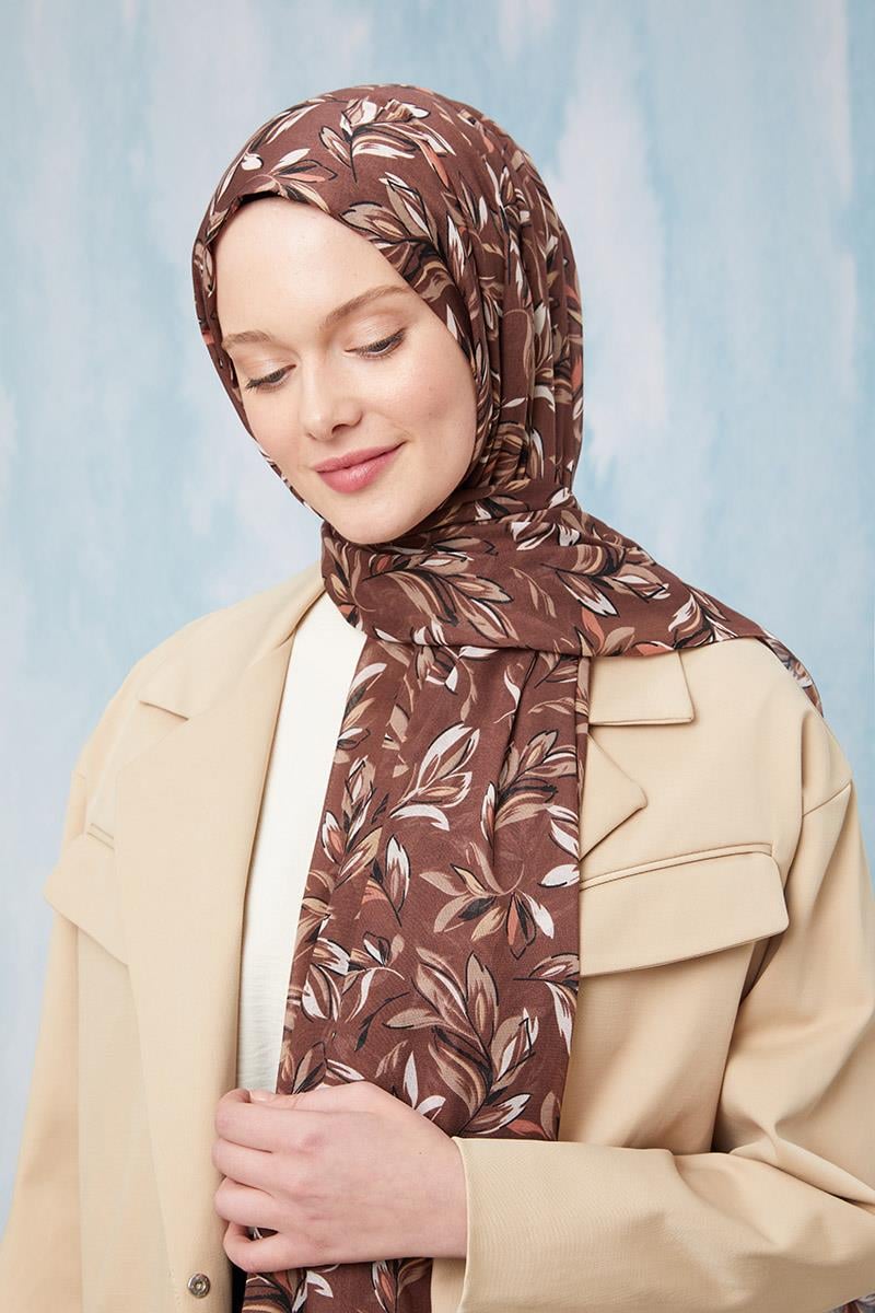 Fivescarf Açık Kahverengi Desenli Cotton Şal
