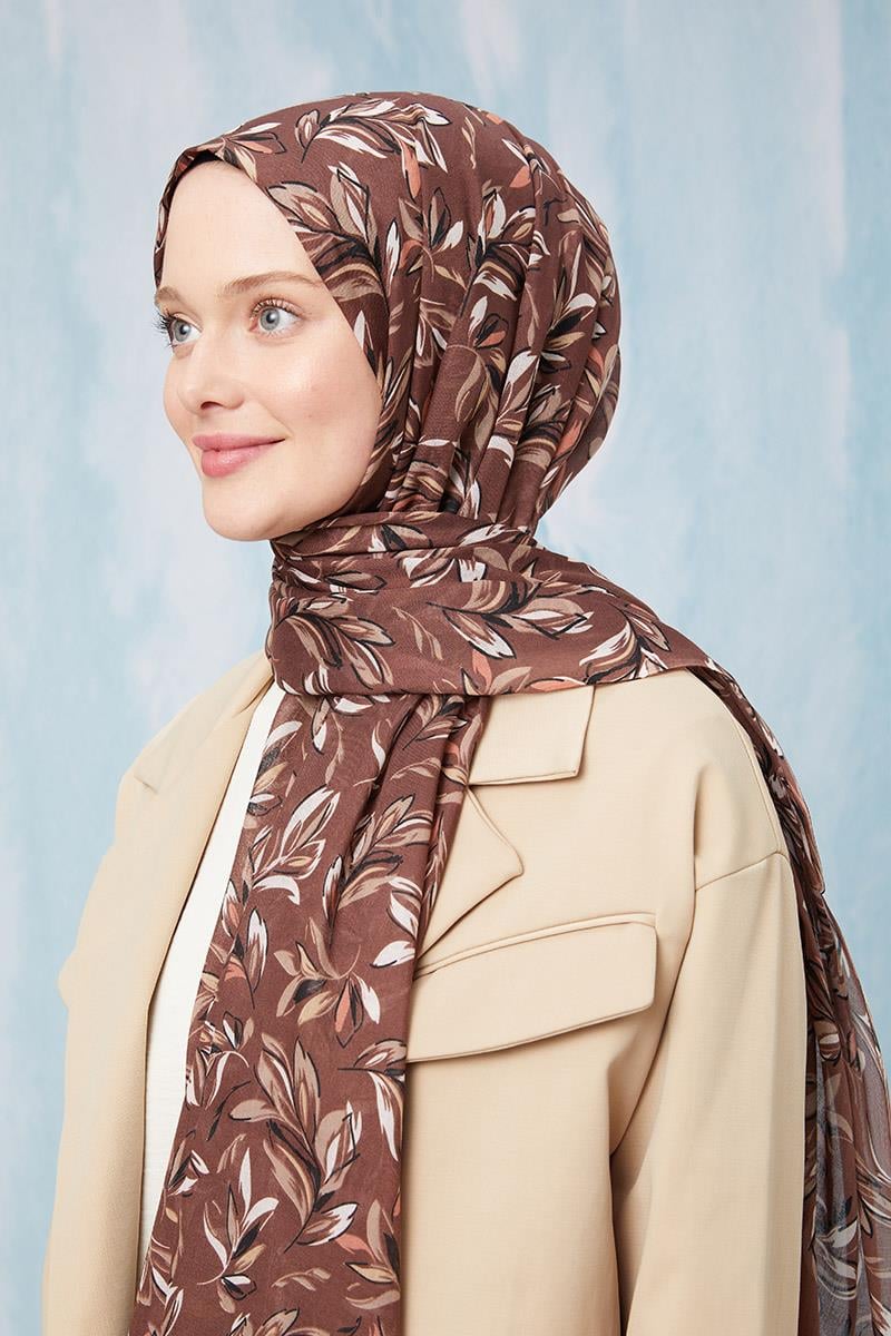 Fivescarf Açık Kahverengi Desenli Cotton Şal