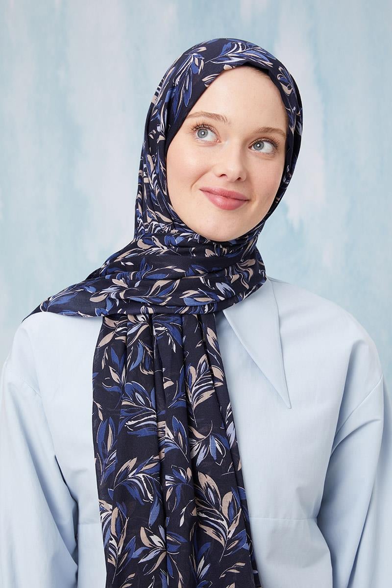 Fivescarf Açık Lacivert Desenli Cotton Şal