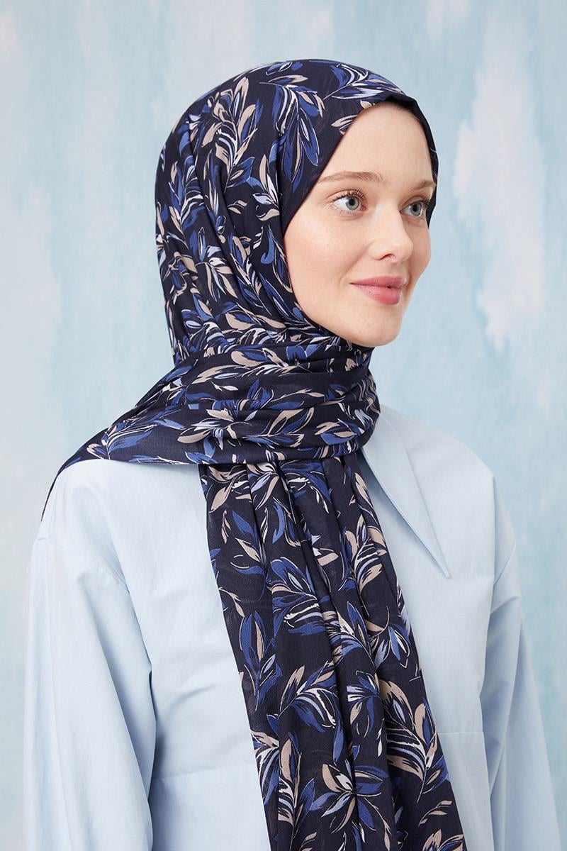 Fivescarf Açık Lacivert Desenli Cotton Şal