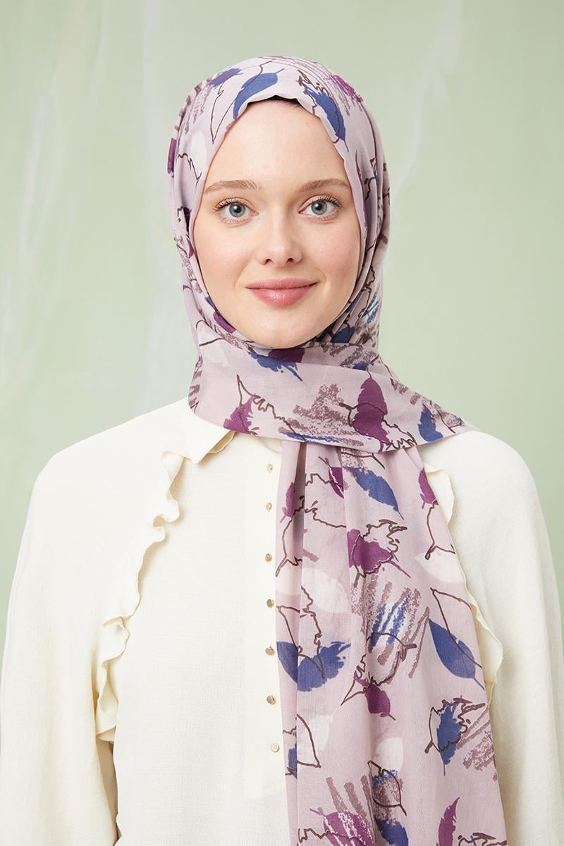 Fivescarf Açık Lila Desenli Cotton Şal