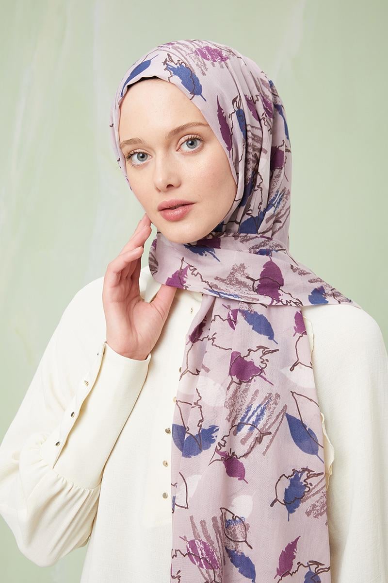 Fivescarf Açık Lila Desenli Cotton Şal