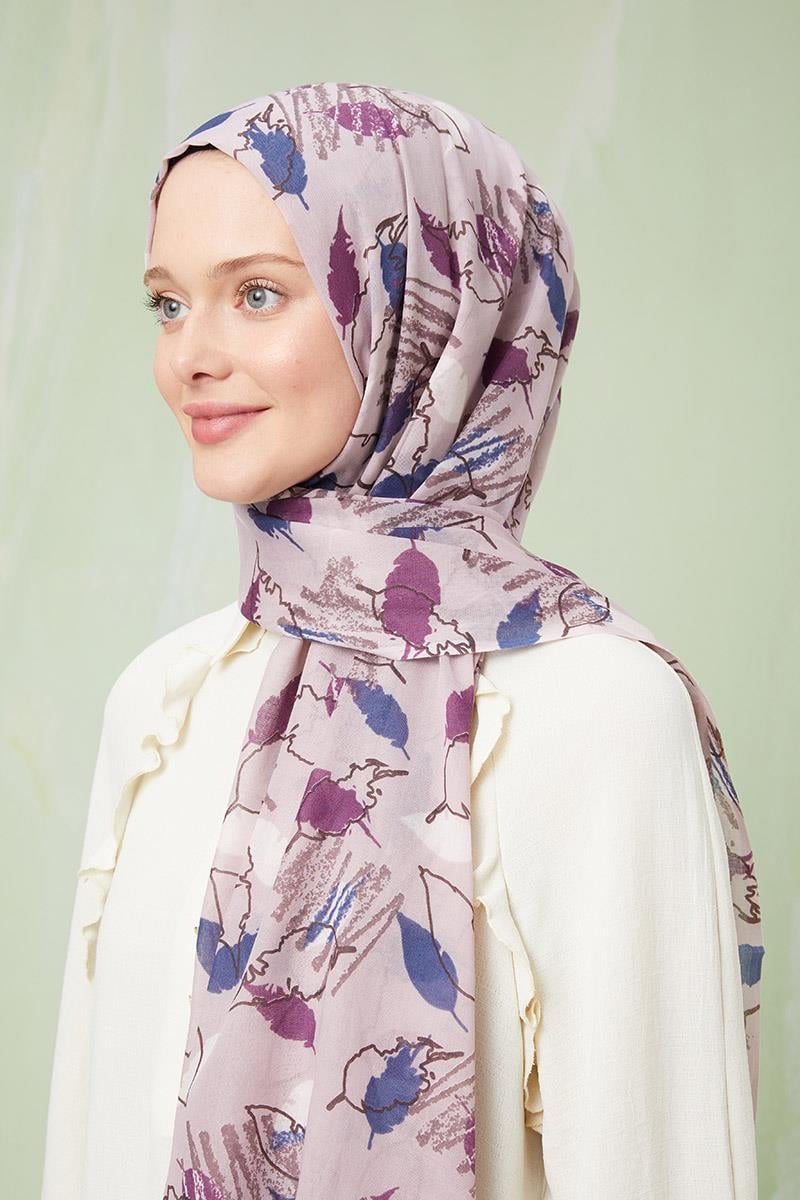 Fivescarf Açık Lila Desenli Cotton Şal