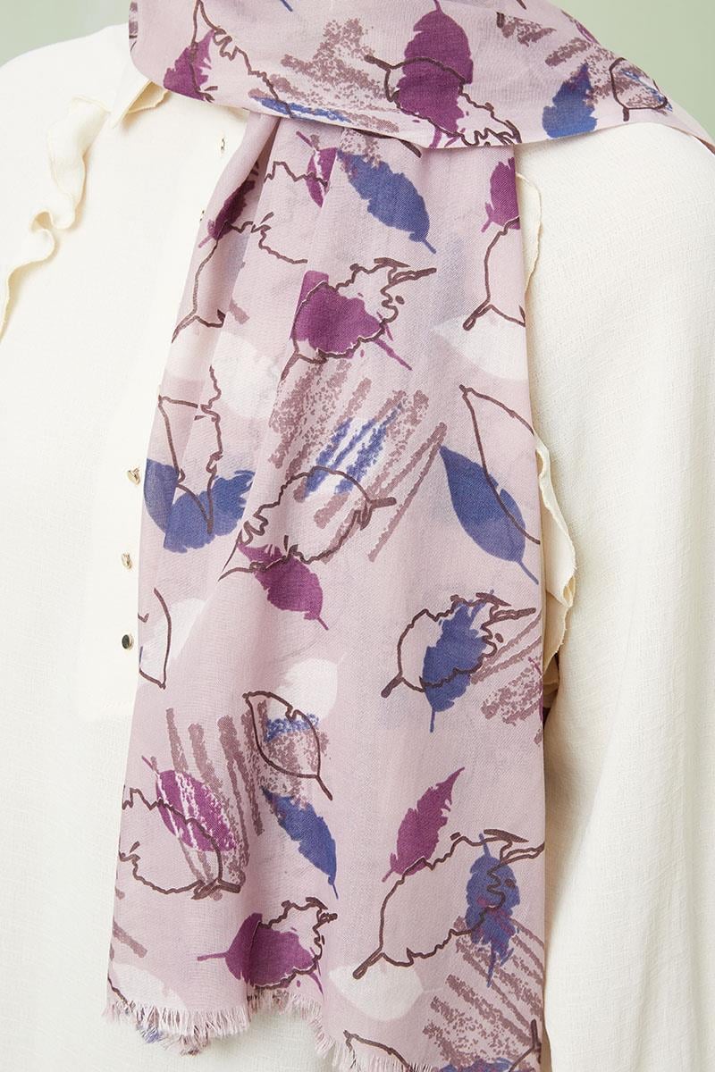 Fivescarf Açık Lila Desenli Cotton Şal
