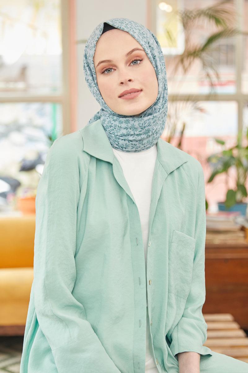 Fivescarf Açık Yeşil Relax Minik Çiçek Şal
