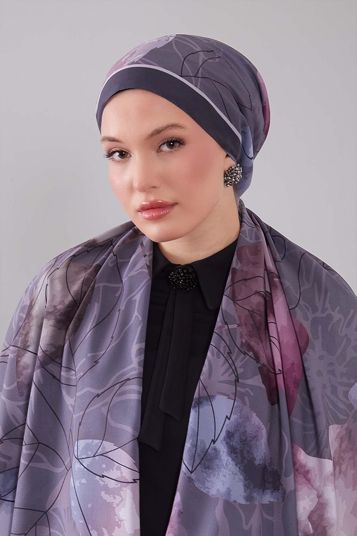 Fivescarf Antrasit Akvarel Yaprak Desen Moos Chrep Şal