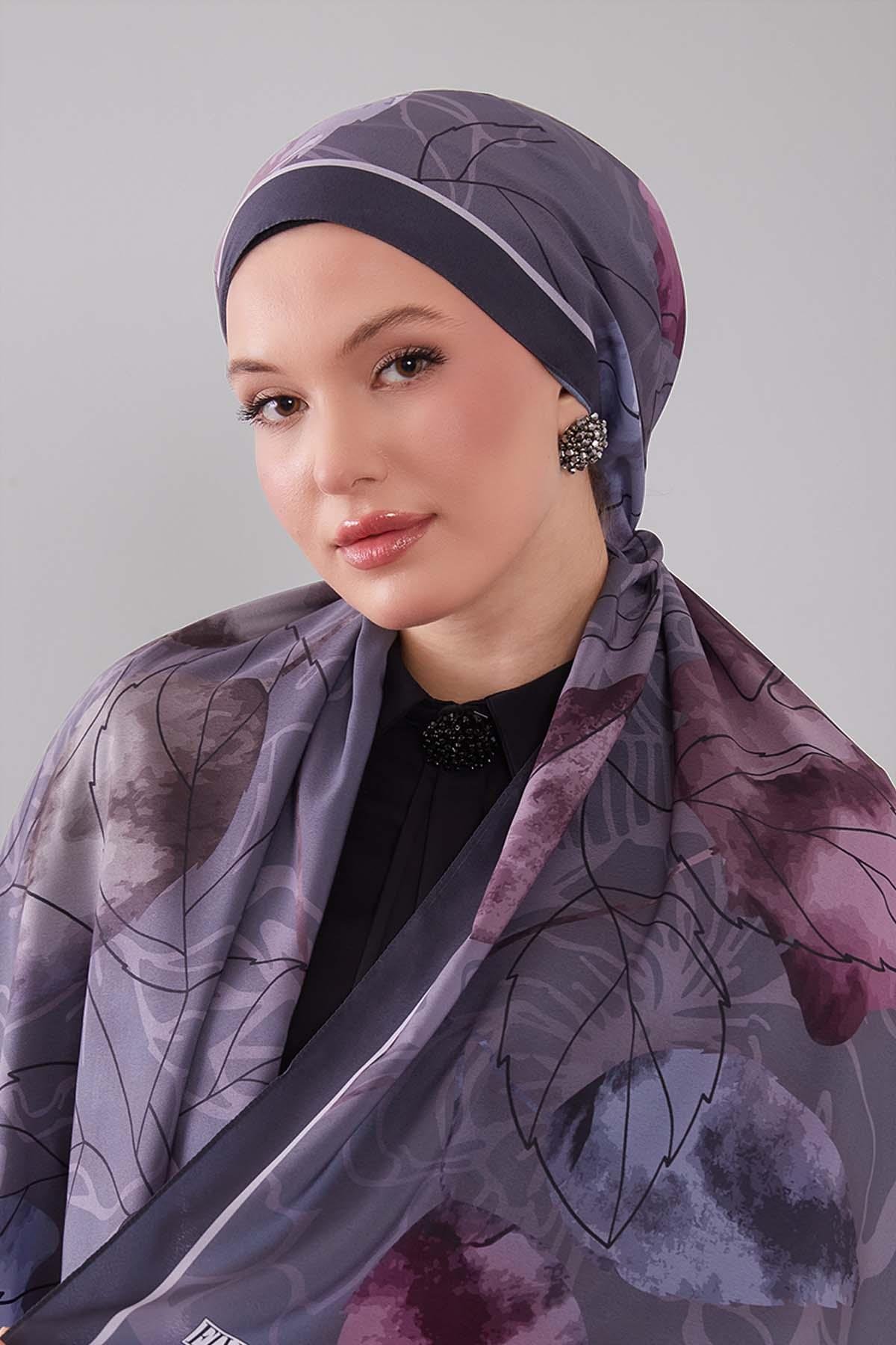 Fivescarf Antrasit Akvarel Yaprak Desen Moos Chrep Şal