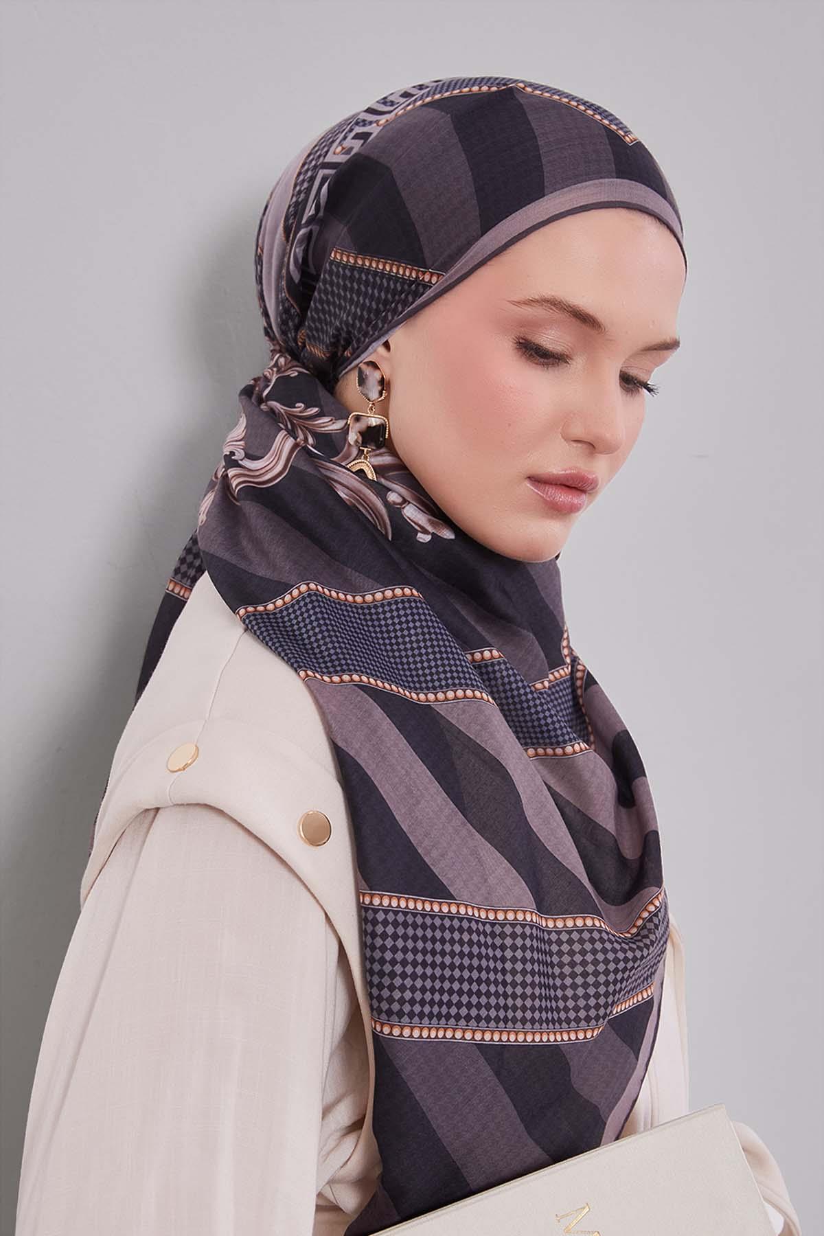 Fivescarf Antrasit Boncuk Desen Silk Coton Eşarp