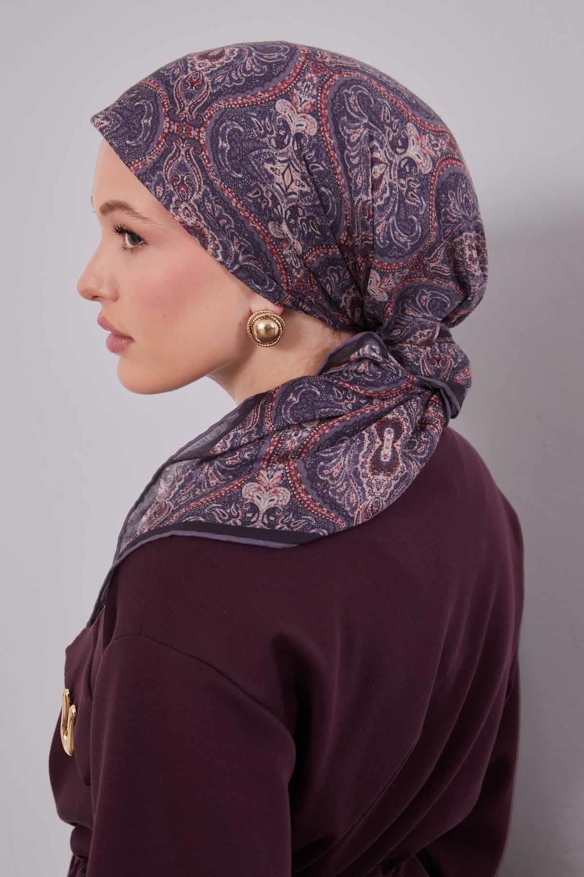 Fivescarf Antrasit Çini Desen Silk Coton Eşarp