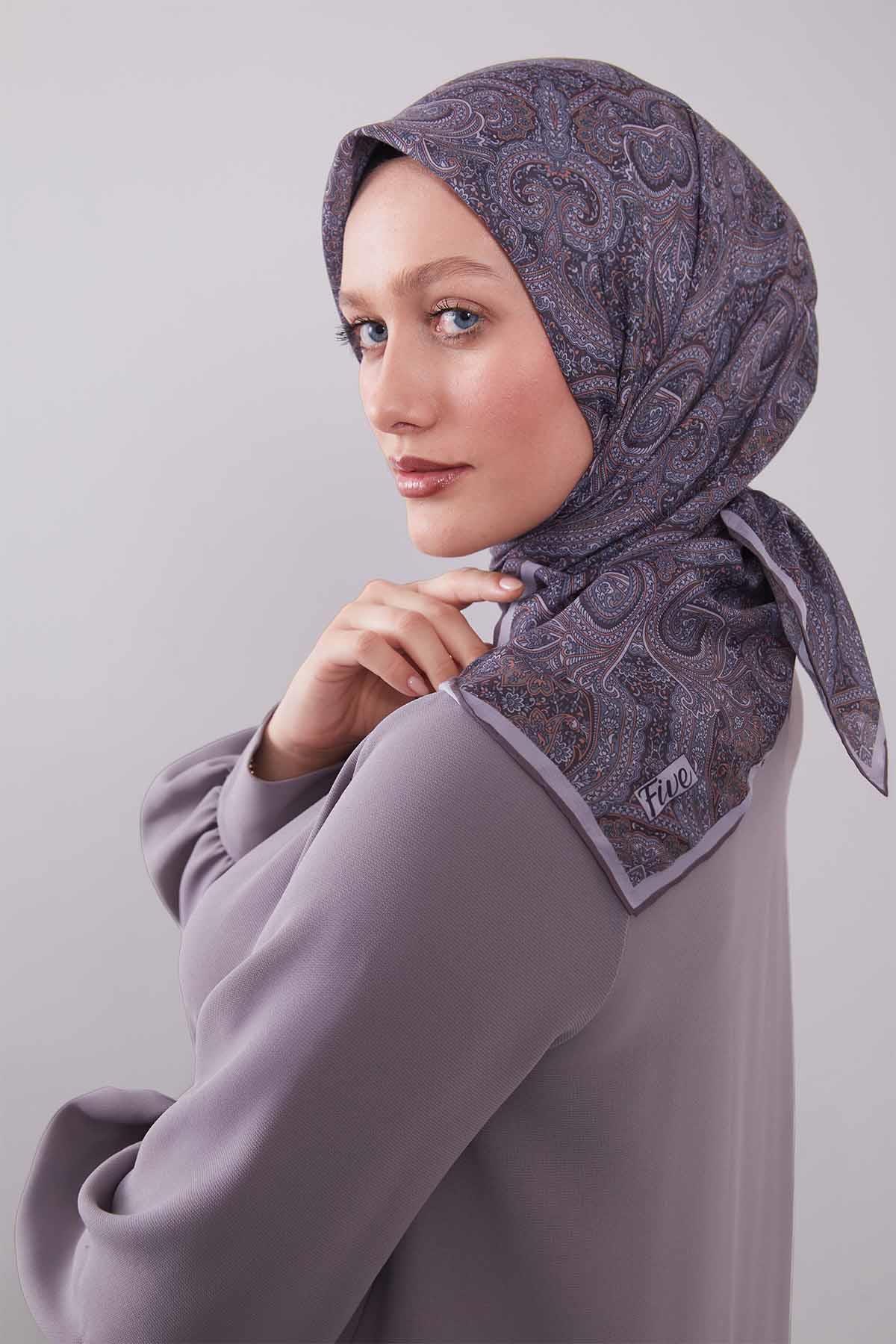 Fivescarf Antrasit Etnik Desen Silk Cotton Eşarp