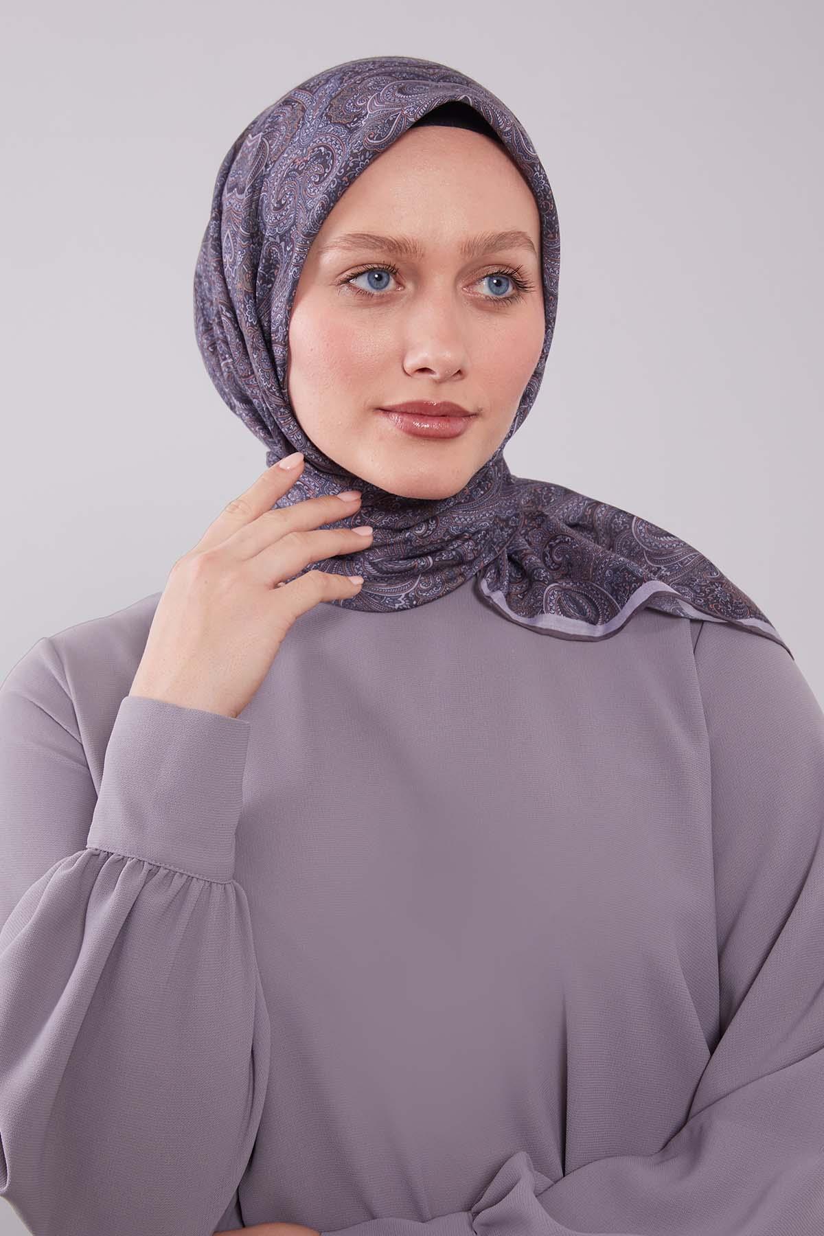 Fivescarf Antrasit Etnik Desen Silk Cotton Eşarp