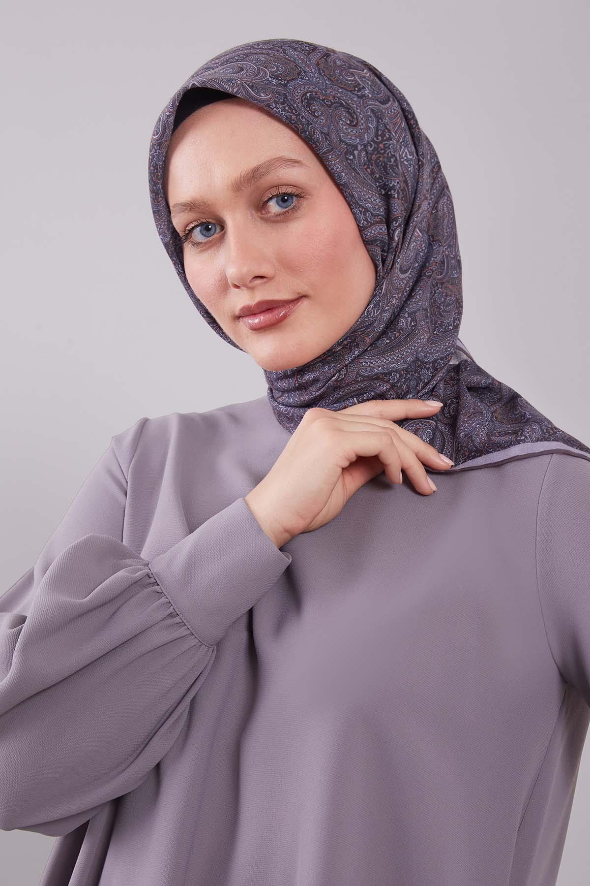 Fivescarf Antrasit Etnik Desen Silk Cotton Eşarp