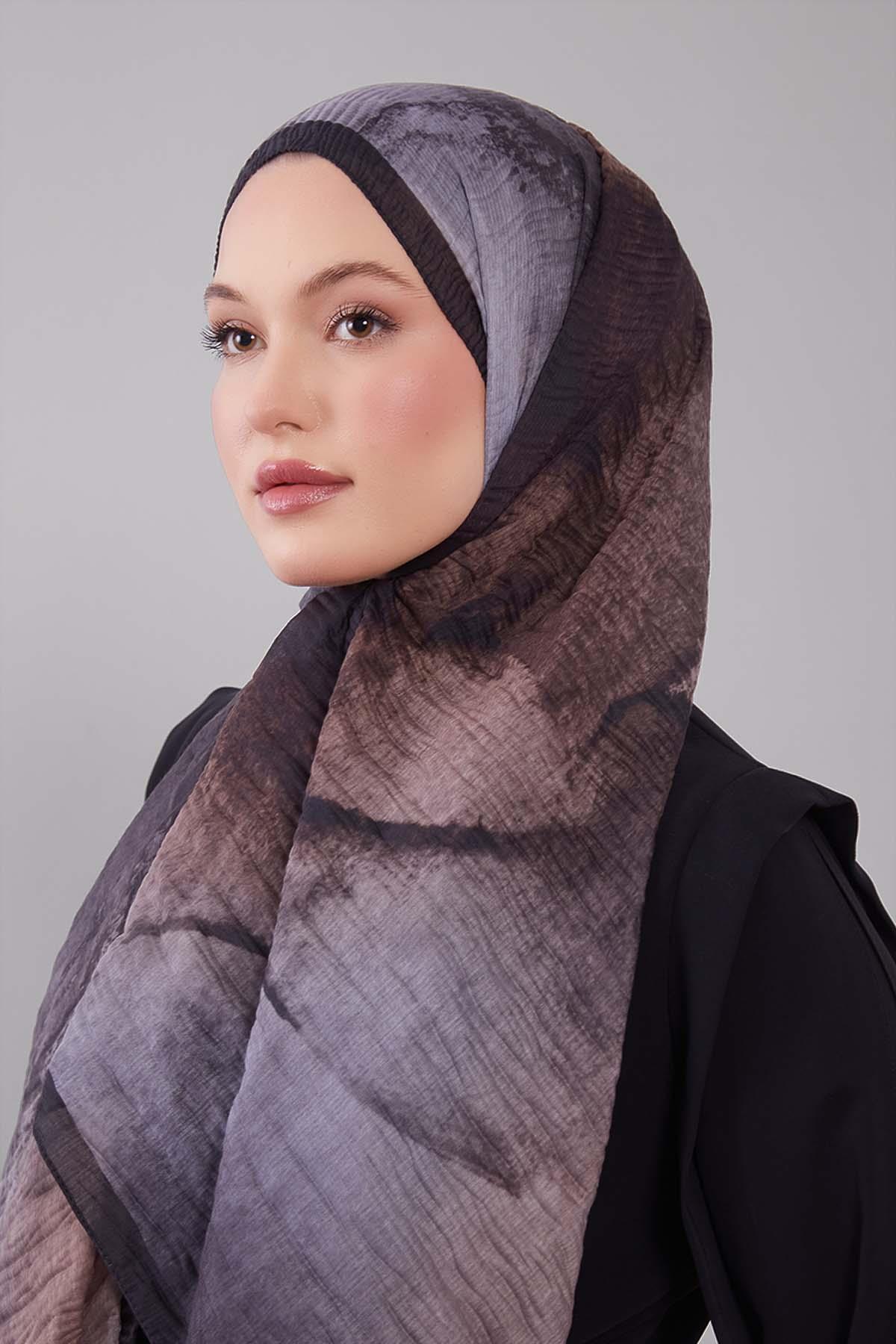 Fivescarf Antrasit Geçişli Müslin Cotton Şal