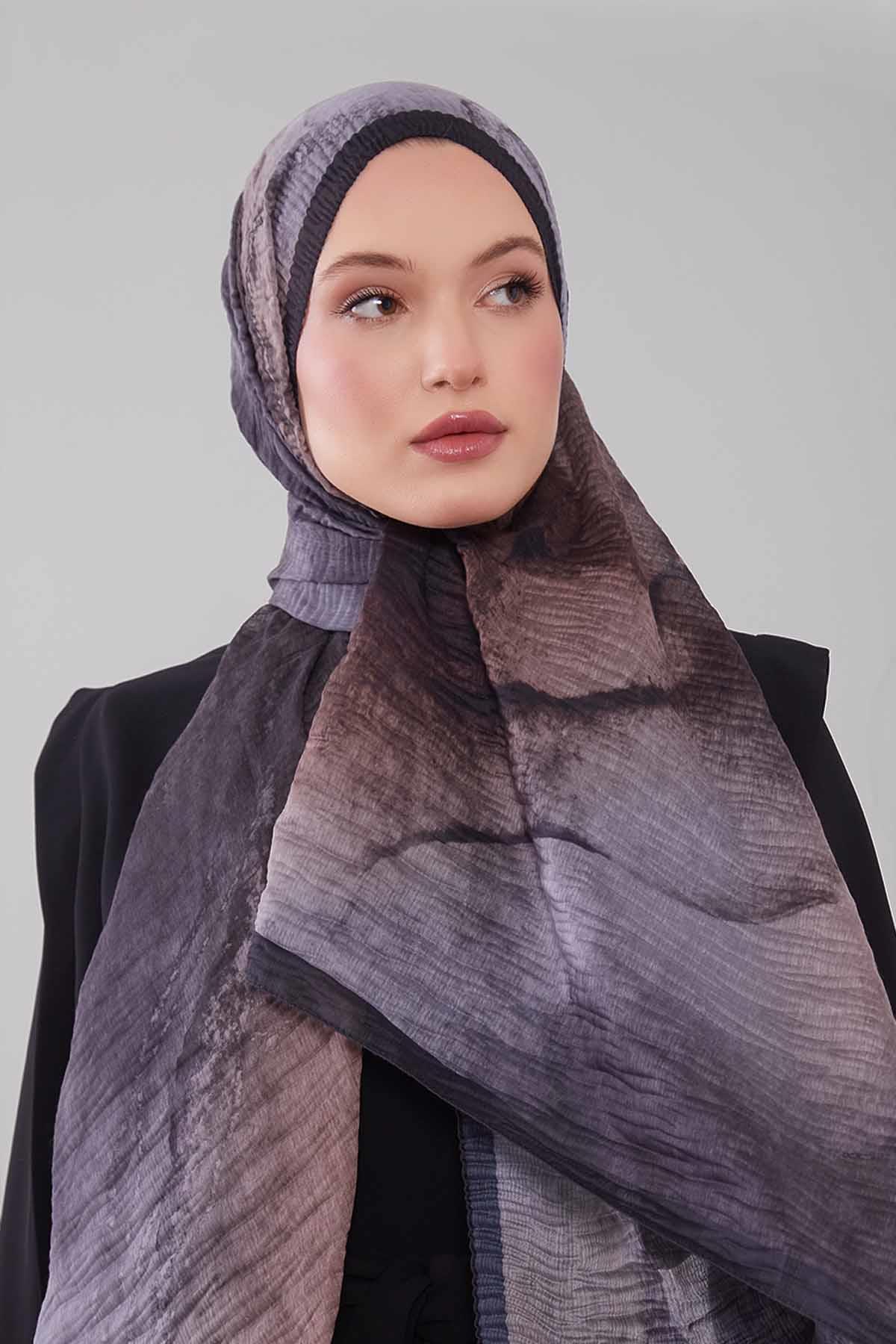 Fivescarf Antrasit Geçişli Müslin Cotton Şal