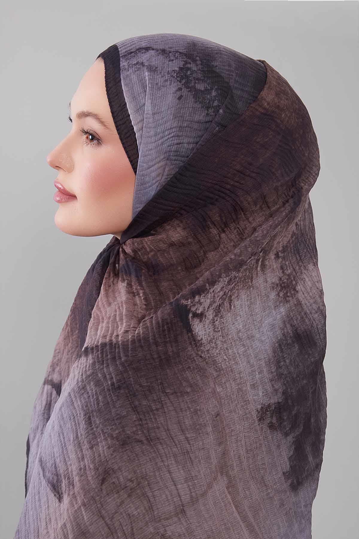 Fivescarf Antrasit Geçişli Müslin Cotton Şal